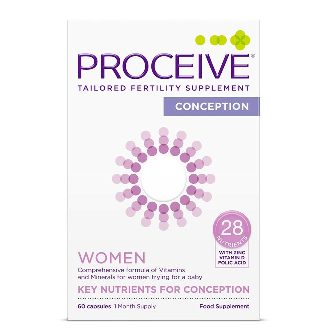 Proceive Women Fertility Supplement - 60 Capsules - 28 Nutrients with Zinc, Vitamin D, Folic Acid