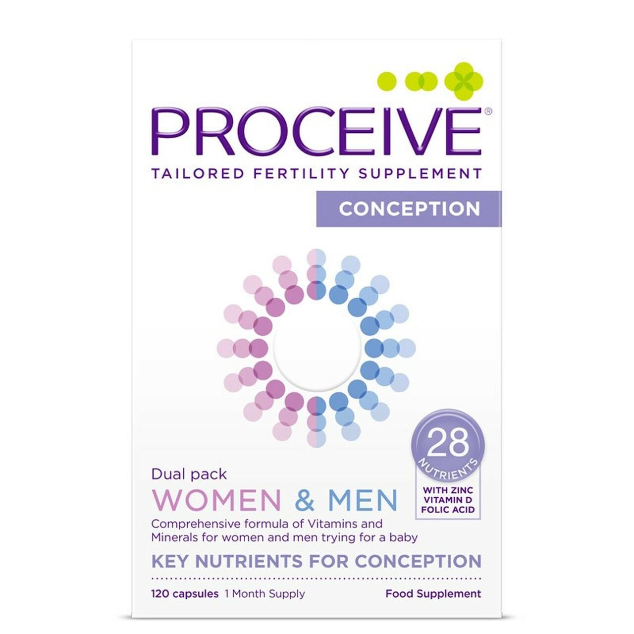 Proceive Dual Pack 120 Capsules for Women & Men - Conception Support with Zinc, Vitamin D, Folic Acid