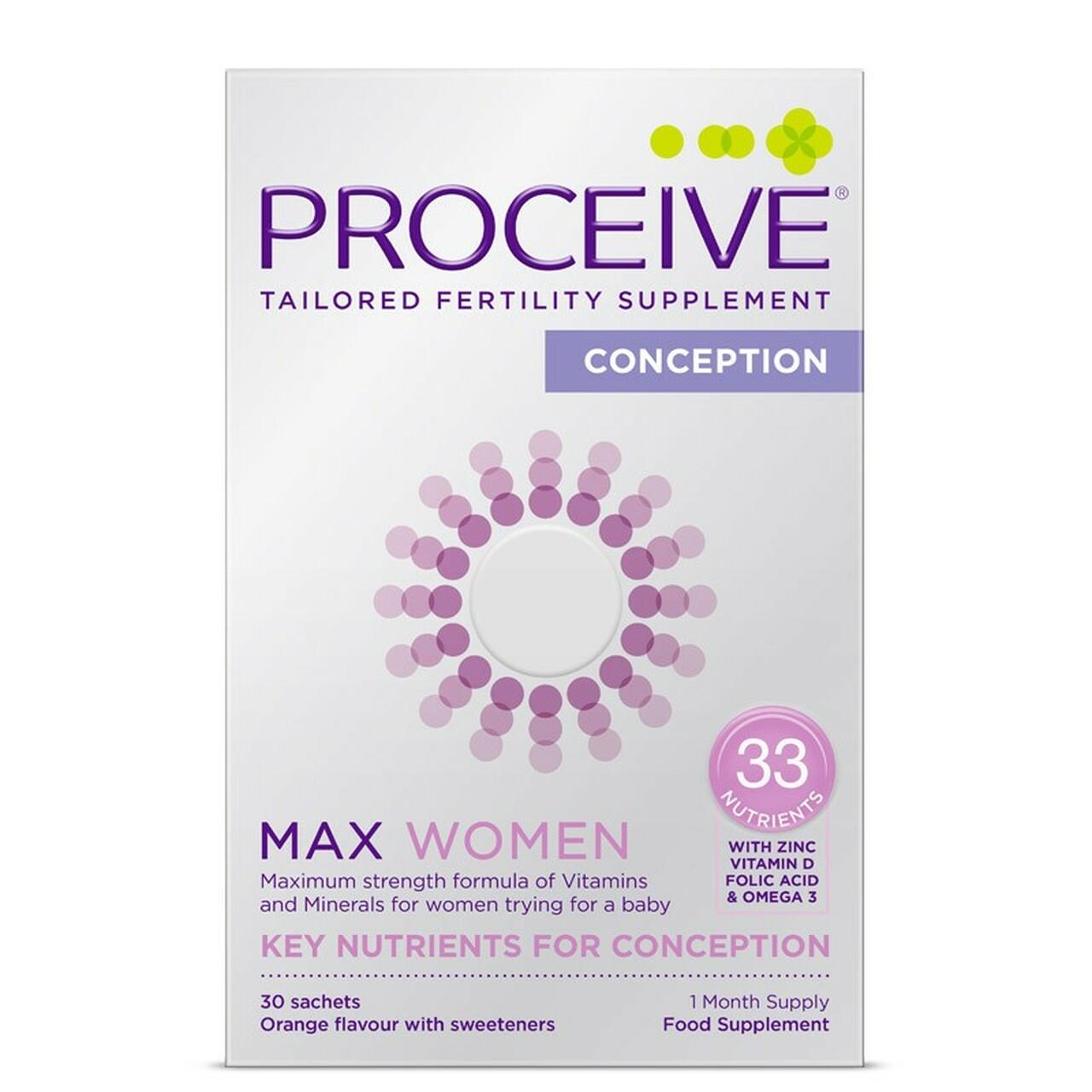 Proceive Women Max Fertility Supplement - 30 Sachets - Orange Flavor - 1 Month Supply - Conception