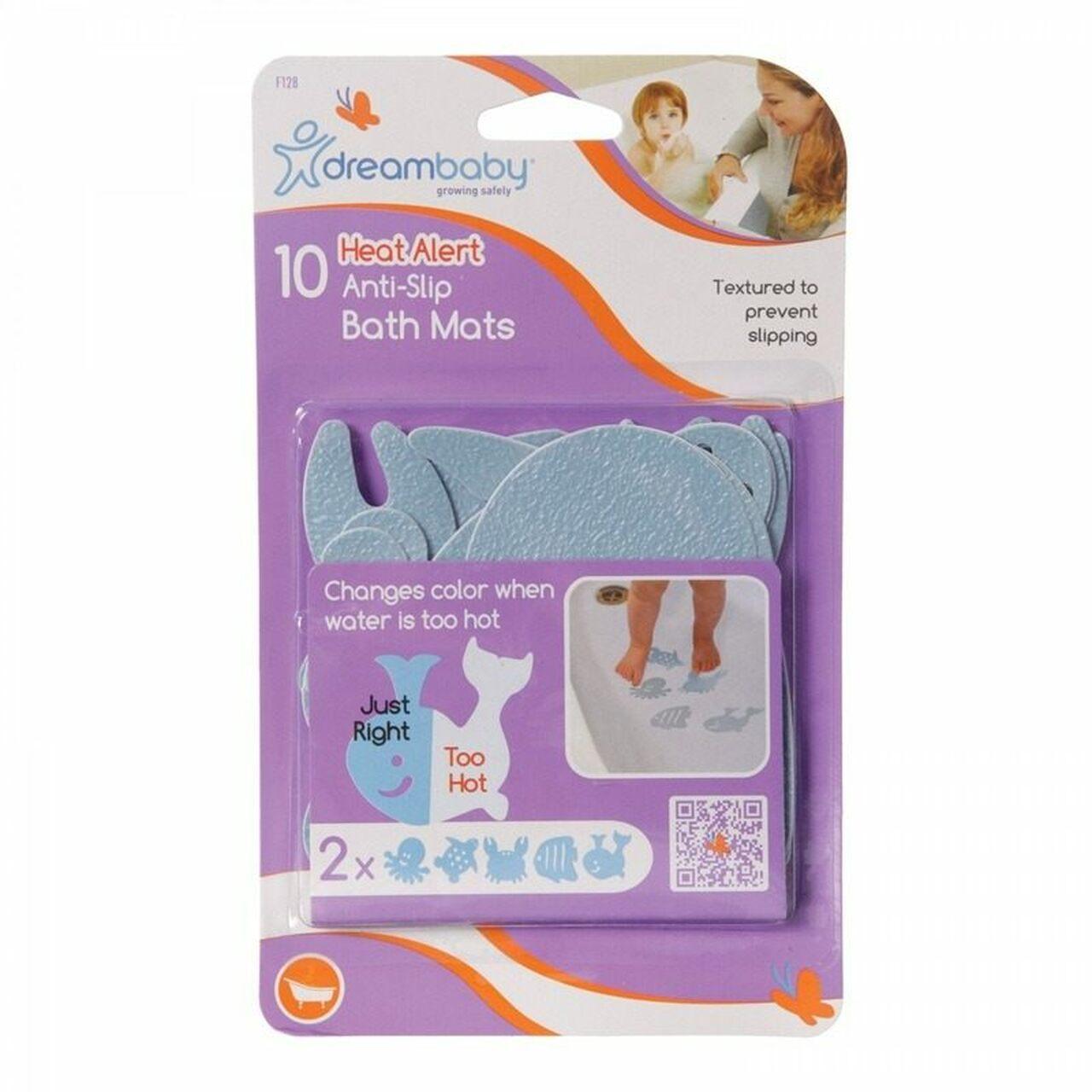 Dreambaby Heat Alert Anti-Slip Bath Mats 10 Pack - Textured to prevent slipping, Changes color when water is too hot