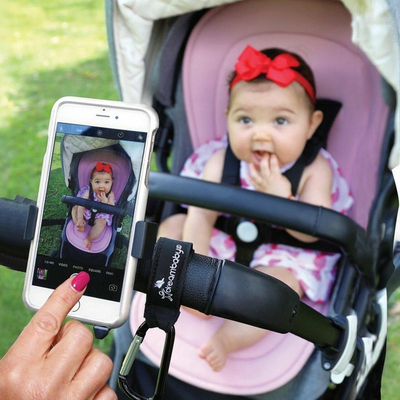 Dreambaby Phone Holder for Strollers - Hands-Free with Baby & Red Bow