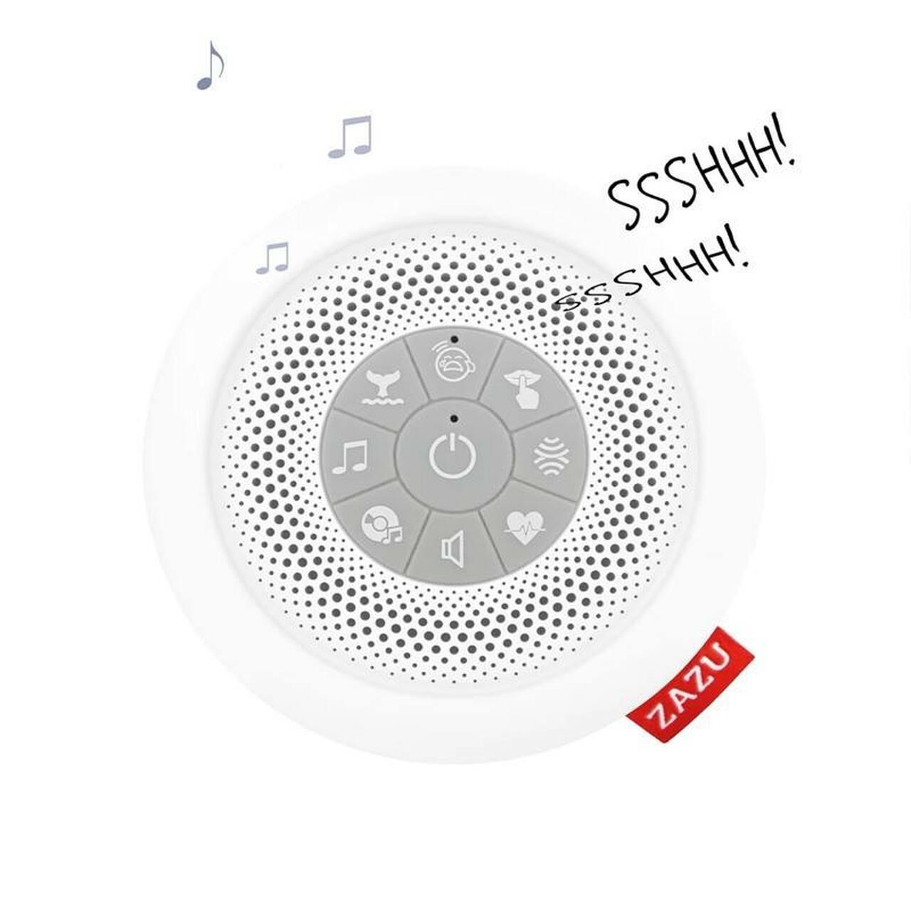 Zazu Suzy Portable Baby Soother with Shushing, heartbeat, white noise, Lounge, Ocean, lullabies. Features: Cry sensor, Auto shut-off. Includes Music notes, ZAZU logo, Sound buttons.