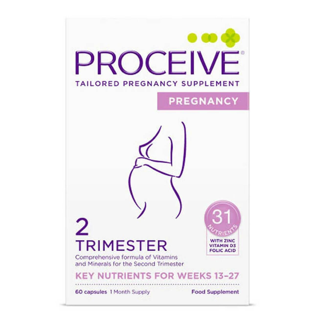 Proceive Pregnancy Trimester 2 - 60 Capsules - 31 Nutrients, Zinc, Vitamin D3, Folic Acid