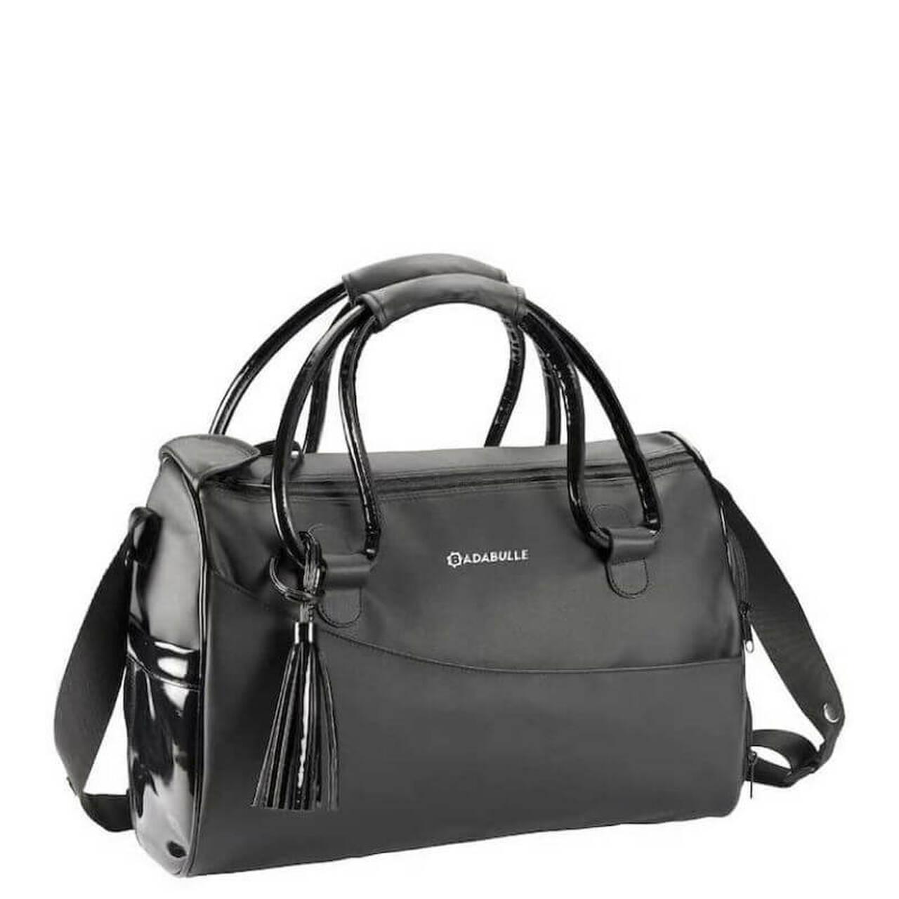 Badabulle Glossy Baby Changing Bag Black PU with Twin Handles, Shoulder Strap and Tassel