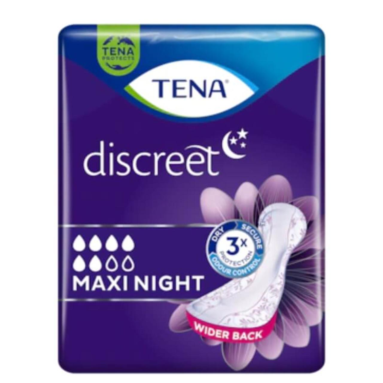 TENA Discreet Maxi Night Incontinence Pads - Dry, Secure, Odour Control - Size 6 Pack