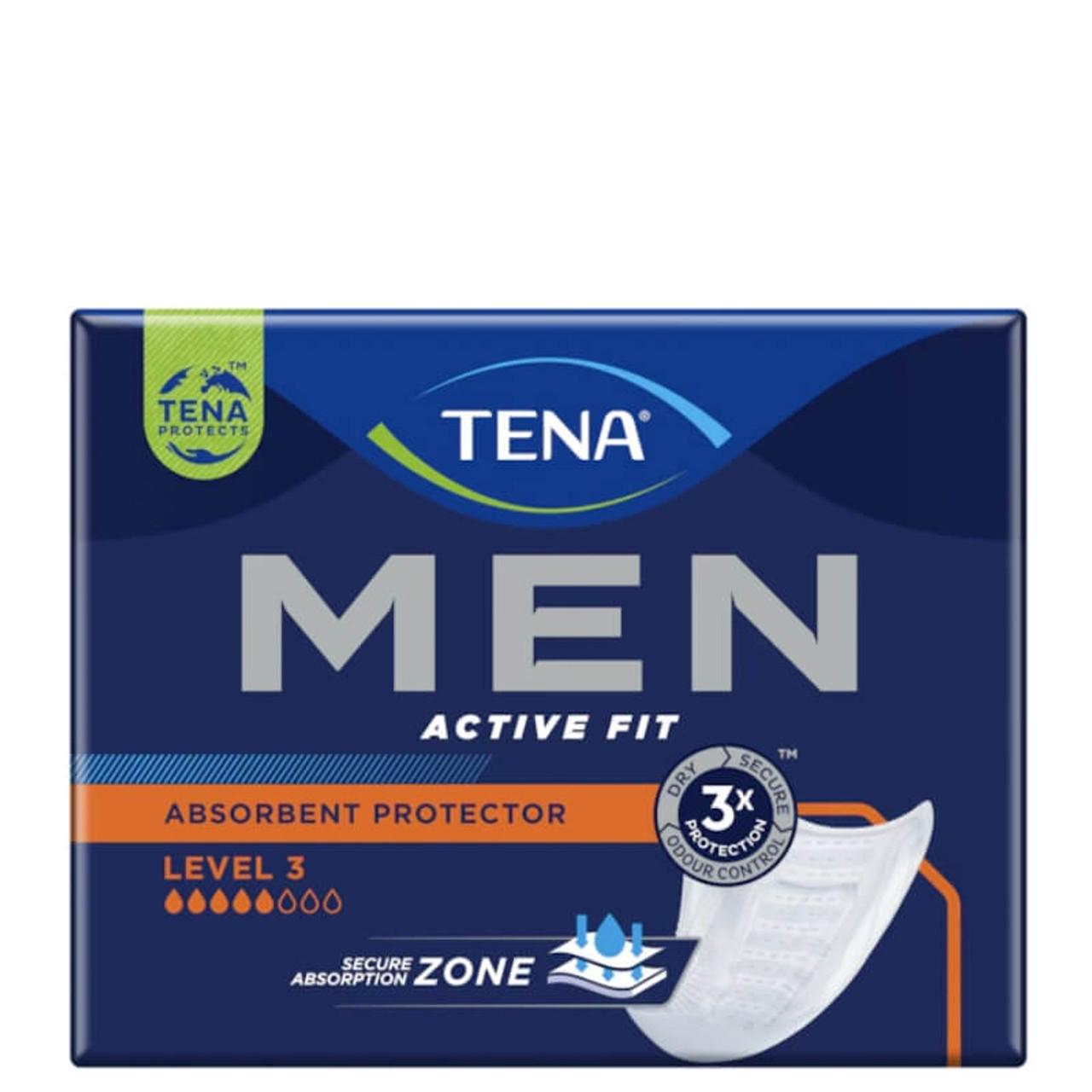 TENA Men Active Fit Absorbent Protector Level 3 Pads 8pcs - Dry Protection, Odour Control