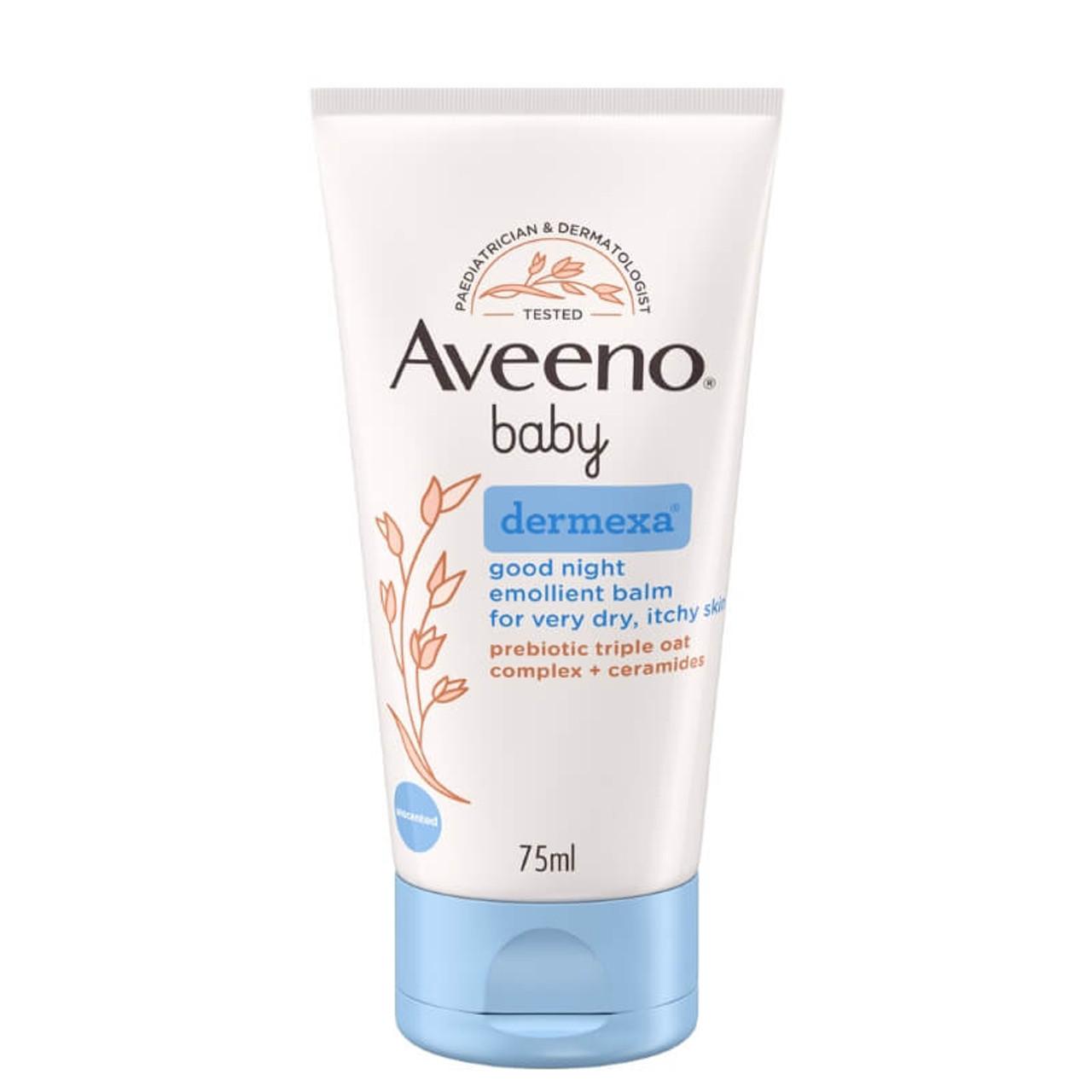 Aveeno Baby Dermexa Good Night Emollient Balm for Very Dry, Itchy Skin 75ml - Unscented, Dermatologist Tested