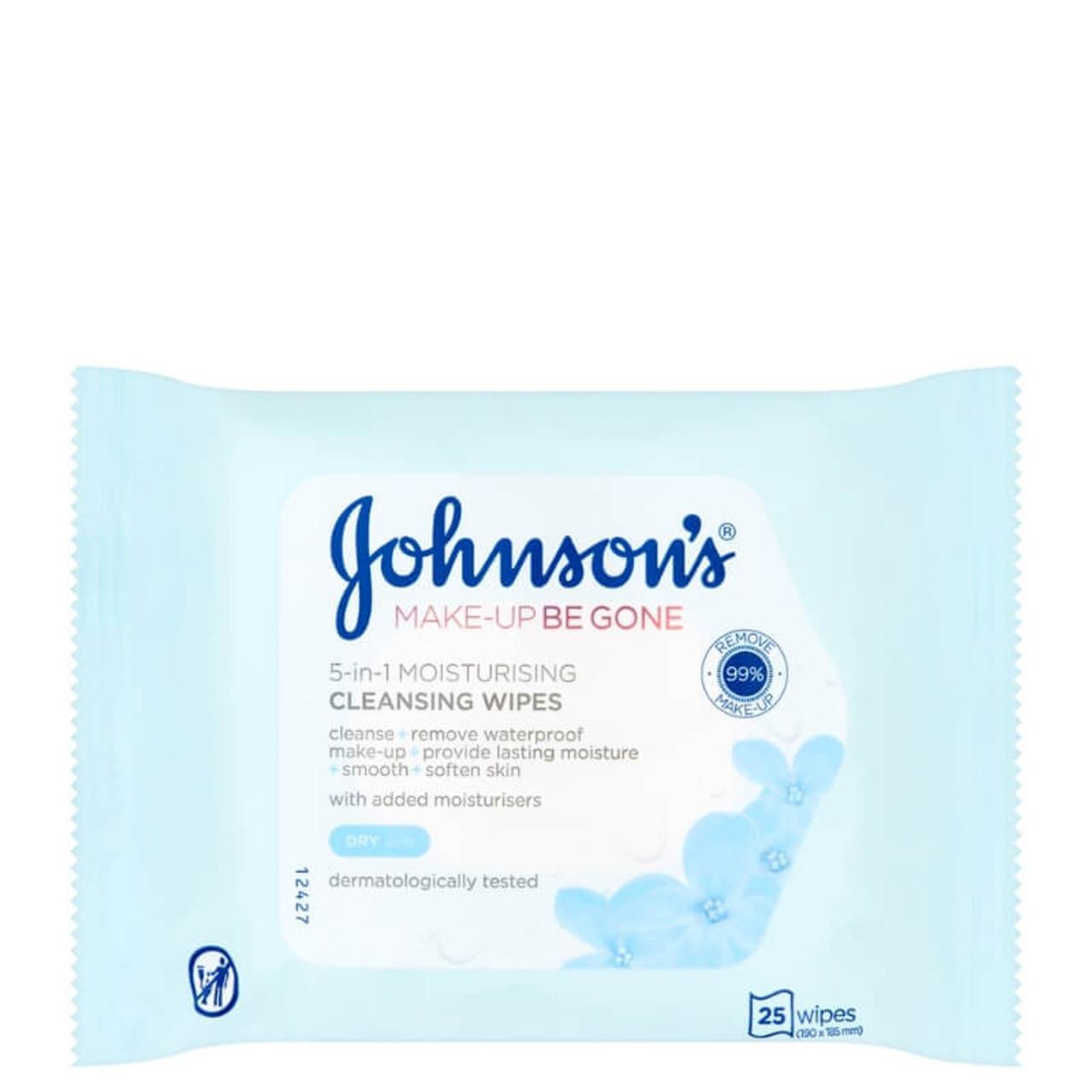 Johnson's Dry Skin Facial Wipes - 25 Pack - Makeup Be Gone, Moisturising, Removes Waterproof Mascara