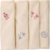 Table cloth with lobsters, crabs and shells embroidered