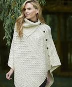Aran Patterned Cowl Neck Poncho