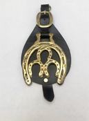 Single Horse Brass on Black Leather Backing