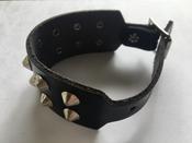 2 Row Black Leather Wristband with 
Silver Conical Studs
