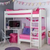 Stompa - UNOS Highsleeper with Pink Sofa &amp; Fixed Desk