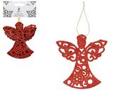 PACK OF 6 RED HANGING GLITTER ANGELS