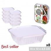 PACK OF 8; 15CM X 12CM FOIL CONTAINERS WITH LIDS