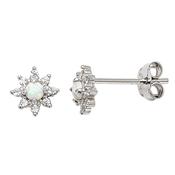 Sterling Silver Opal &amp;amp; Cz Earrings image