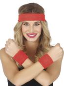 80S 2 SWEATBANDS AND HEADBAND RED