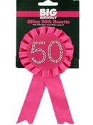 Hot Pink 50th Birthday Diamante Badge