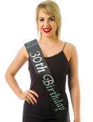 Black Satin And Diamante 30th Birthday Sash