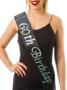 Black Satin And Diamante 60th Birthday Sash