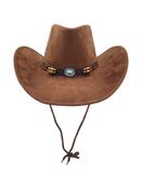 Brown cowboy hat with band decorated with beads, stud