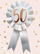Cream &amp; Gold 50th Birthday Rosette Badge