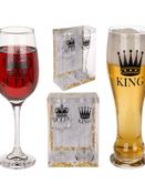 Drinking glass set, King and Queen