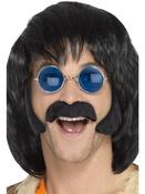 Hippie Disguise Set, Black with Porkchop Sideburns &amp; Moustache