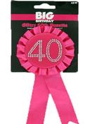 Hot Pink 40th Birthday Bling Badge