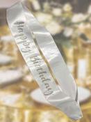 White Gold Diamante Happy Birthday Sash