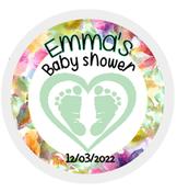 Baby shower Personalised Badge Baby Footprint Design Green