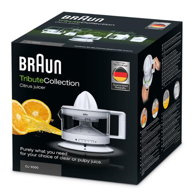 Braun Citrus Press Juicer White 350ml Adjustable Pulp Control Start/Stop Automatic Left & Right Rotation