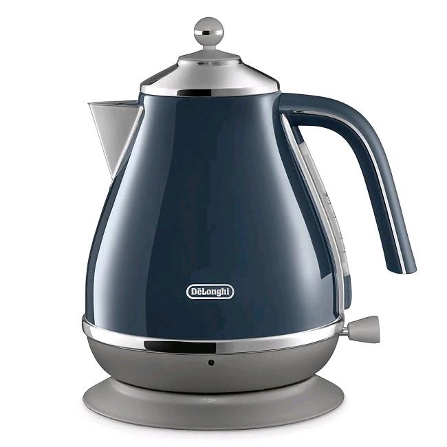 DeLonghi Icona Capitals Kettle - Blue, 1.7 litres, 360° detachable base, Stainless steel, Handle, Base, DeLonghi logo