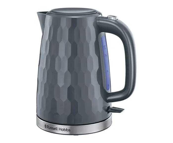 Russell Hobbs Honeycomb Kettle Grey 1.7 litres Stainless Steel Perfect pour spout Cup markings Illuminated water window