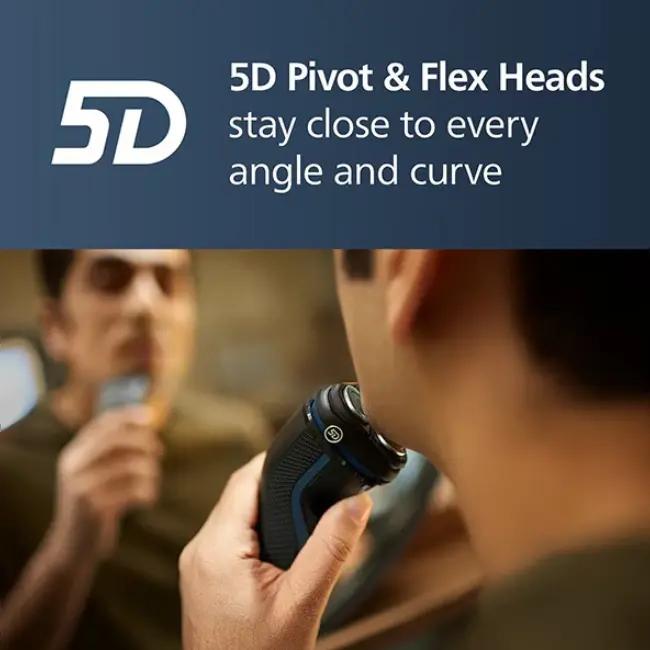 Philips 3000 Series Electric Shaver - Wet & Dry, 5D Flex & Pivot Heads, Pop-up Trimmer, 60 min runtime, 1h charging, Skin Protect Technology, Comfortable Clean Shave