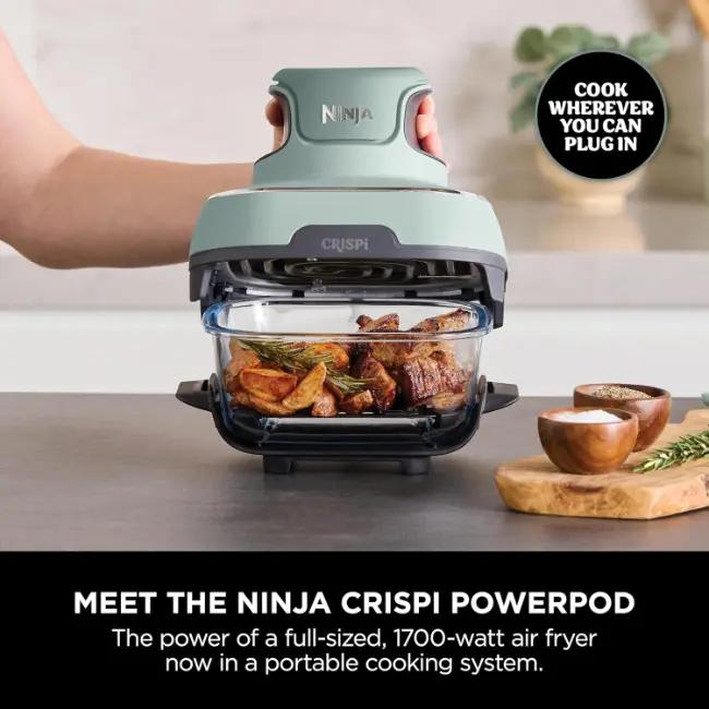 Ninja CRISPi 4-in-1 Portable Glass Air Fryer | Sage | Air Fry, Roast, Keep Warm, Recrisp | Glass