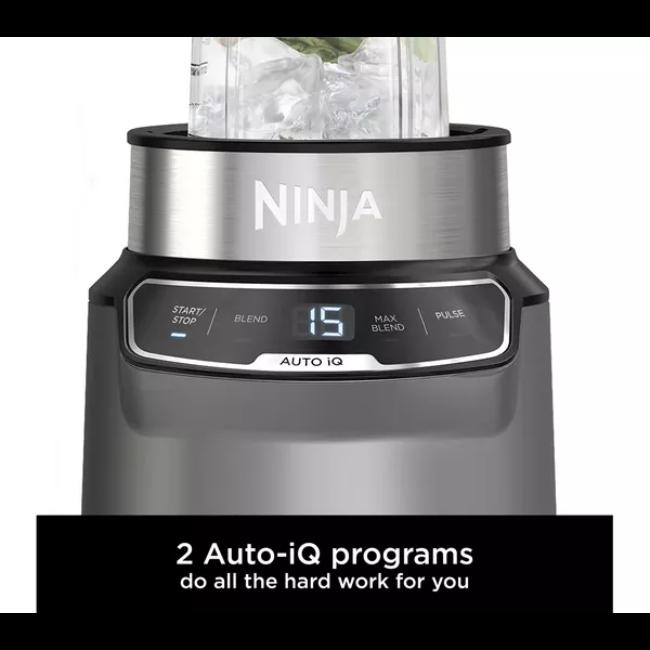 Ninja BN500UK Blender with Auto-iQ, 1000W, 0.7L Capacity, Dark Grey, Blend in Cup, One-Touch Controls, Pro Extractor Blades, Digital Display, Silver-Grey Finish
