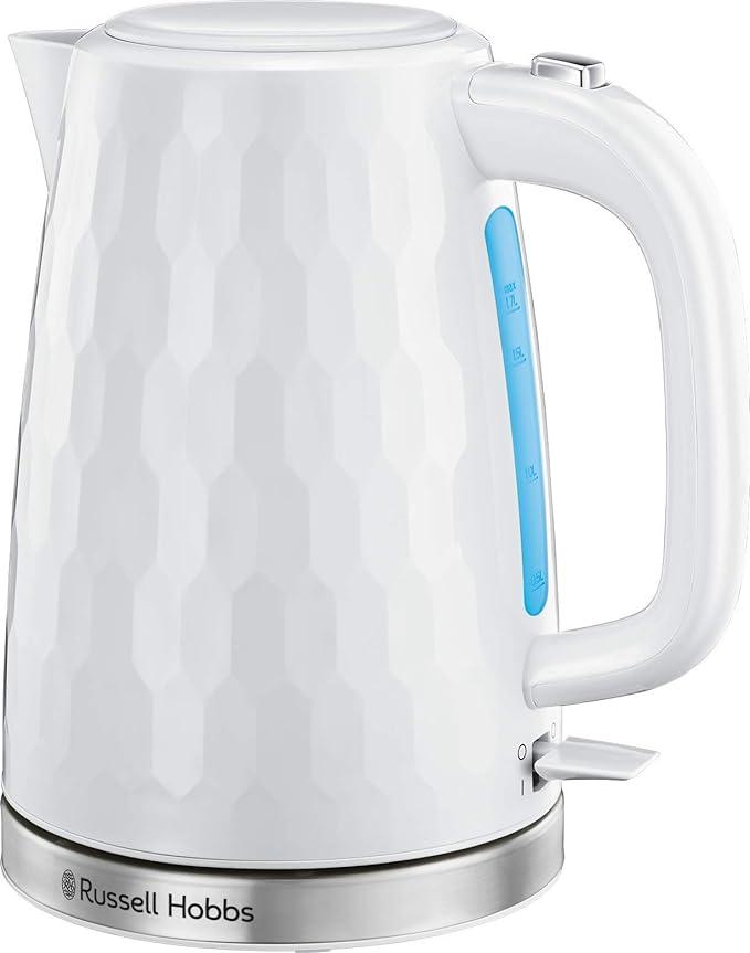 Russell Hobbs Honeycomb Kettle 1.7 Litre White - Honeycomb Design, Perfect Pour Spout, Illuminated Water Window