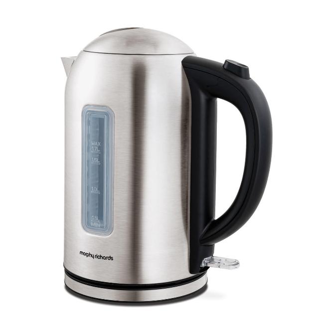 Morphy Richards Kettle 1.7L Brushed Steel Quiet Boil Rapid Boil 3000W - Water Level Indicator, 360 Swivel Base, Removable Filter, Cord Storage