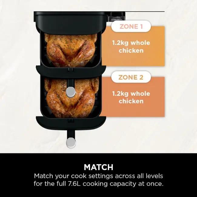 Ninja Double Stack 7.6L Dual Drawer Air Fryer Black with Air Fry, Roast, Bake, Reheat, Dehydrate, Max Crisp