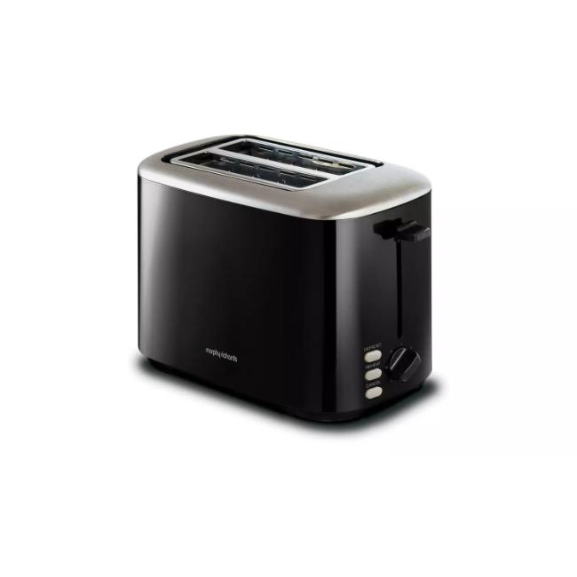Morphy Richards 2 Slice Toaster - Black | Defrost, Reheat, Cancel, Variable Browning Control, Variable Width Slots, Removable Crumb Tray, Cord Storage