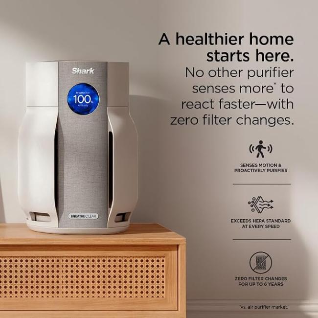 Shark BreatheClear HP162UK Air Purifier Dove White 70m2 Coverage NeverChange6 Filtration 99.98% Particle Capture 3.77kg 2 Year Guarantee