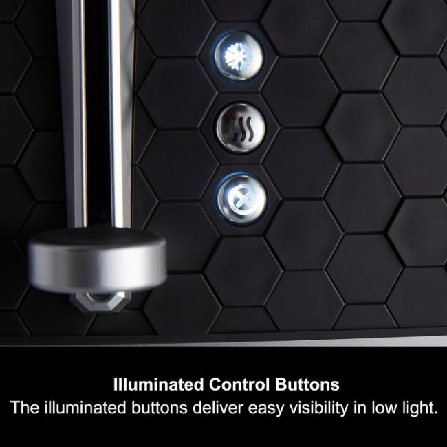 Morphy Richards Cassini 4 Slice Toaster Moonless Night Black Hexagonal Design Variable Browning High-Lift Removable Crumb Tray Illuminated Buttons