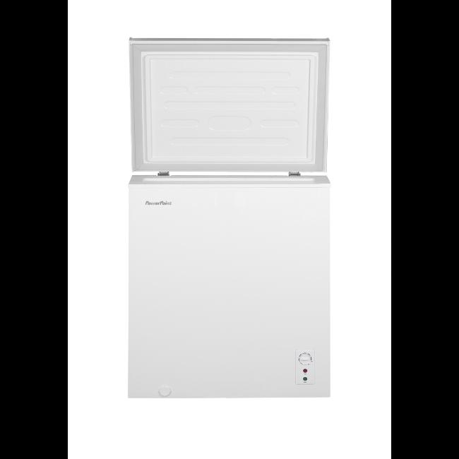Powerpoint 137 Lt White Chest Freezer P1150K - 143L Net Capacity, 4-Star Rating, Quiet 42dB Operation, R600a Refrigerant, Embossed Aluminium Liner, Recessed Handle