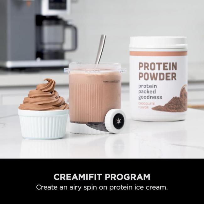 Ninja CREAMi 13-in-1 Ice Cream Maker NC701UK | Soft Serve & More | Platinum Silver | 2x 480ml | Image Features: Soft Serve, Scoop, Ice Cream, CreamiFit, Soft Serve Gelato