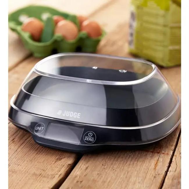 Judge 5kg Digital Bowl Scale with Weight Volume Measure Add-Weigh Function Space-Saving Design Wipe-clean Platform Display Black Plastic