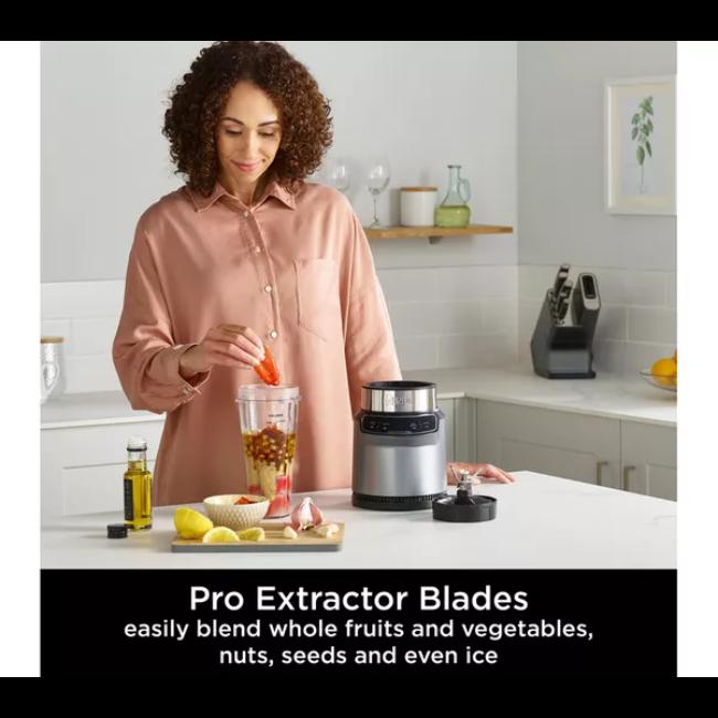Ninja BN500UK Blender with Auto-iQ, 1000W, 0.7L Capacity, Dark Grey, Blend in Cup, One-Touch Controls, Pro Extractor Blades, Digital Display, Silver-Grey Finish