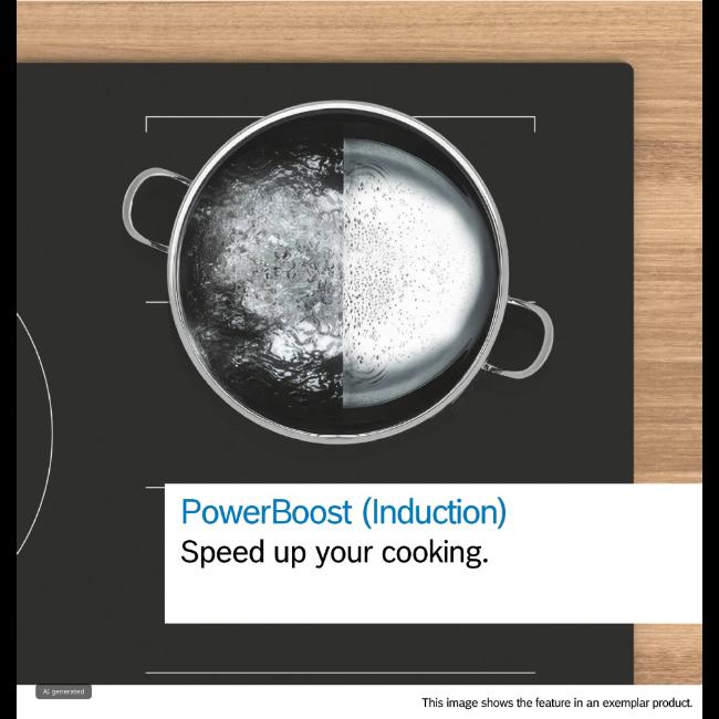 Bosch Series 4 Induction Hob 60cm PIE61ABB5E Matte Black Frameless TouchSelect 4 Zones PowerBoost Timer QuickStart ReStart ChildLock Safety Protection