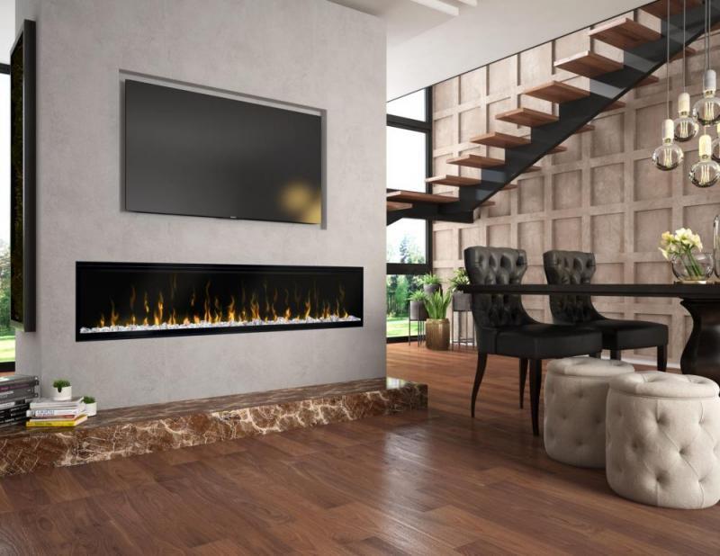 Dimplex Ignite 74" Frameless Electric Fireplace with Optiflame LED Flame Effect, 2.0kW Heat Output, Black Glass and Steel