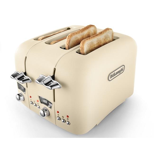 DeLonghi Argento Toaster Flora Cream 4 Slice 1800W Power with Chrome Details